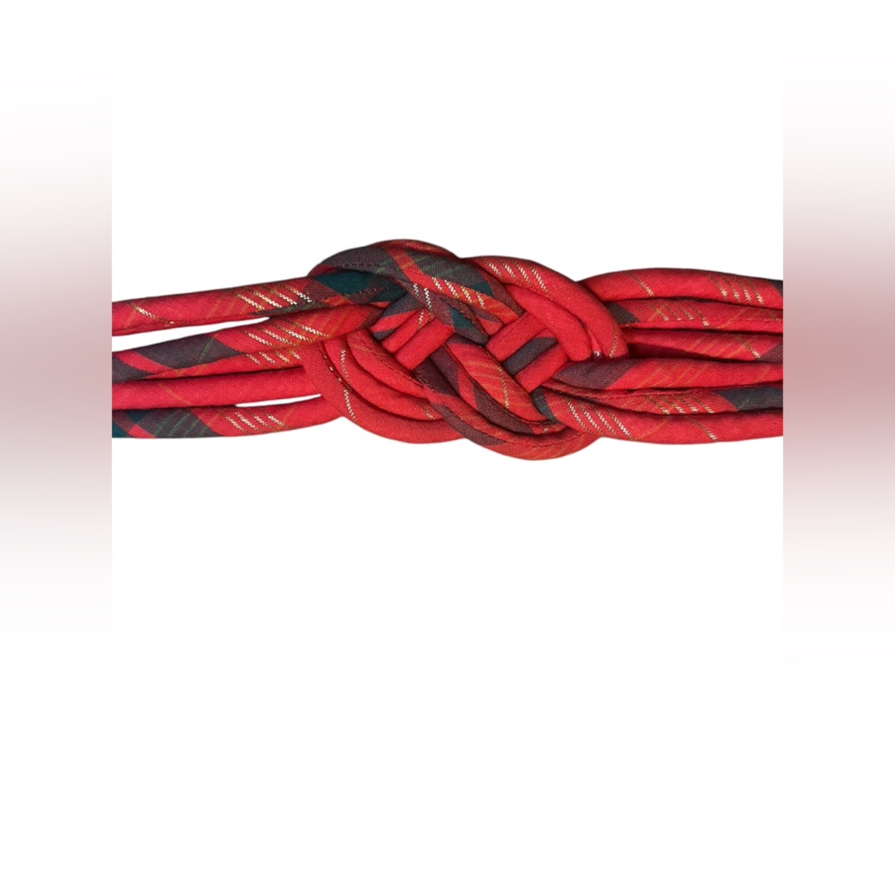 VTG red, gold, and green braided knot belt: Velcro fastening